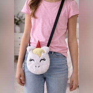 Pink & Violet Kids Girl’s Unicorn Plush Crossbody Bag Faux Fur White